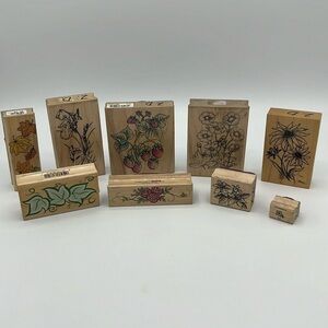 RUBBER WOODEN STAMP SET FLORAL AND BERRIES